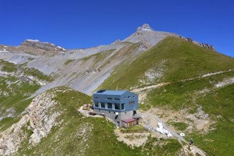 Cabane du Fenestral mountain hut on the Col du Fenestral mountain pass, Ovronnaz, Valais,