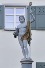 Fountain and Neptune with trident sculpture, Roman water god, Neptune fountain, market square,