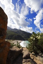 View of the pebble beach and Porto Bay, a UNESCO World Heritage Site, Ota, west coast of Corsica,
