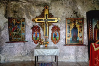 Bulgarian Orthodox Rock cave Monastery of Saint Dimitar Basarbowski, Cave chapel, Basarbovo,