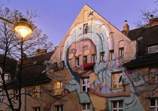 Kiefernstraße, residential street of the left-wing alternative scene with street art on house