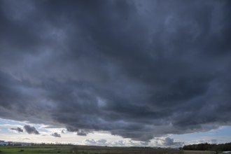 Rain clouds (Nimbostratus) over Eckental, Middle Franconia, Bavaria, Germany