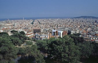 View of the city from Montjuic, Barcelona, Spain, June 1999, vintage, retro, old, historic