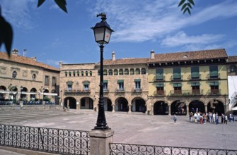 Square, street lamp, dove, Poble Espanyol, Barcelona, Spain, June 1999, vintage, retro, old,