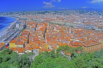 View of the rooftops of Nice, Côte d'Azur, Mediterranean, southern France, June 1999, vintage,