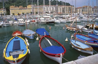 Colorful boats, marina, Nice, Cote d'Azur, Mediterranean, southern France, June 1999, vintage,