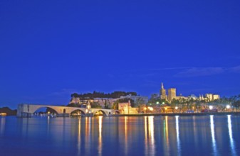 Avignon at night, bridge, Rhône river, Provence, southern France, France, June 1999, vintage,