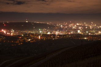 View from Kapellberg near Fellbach across the Neckar Valley to Stuttgart on New Year's Eve from