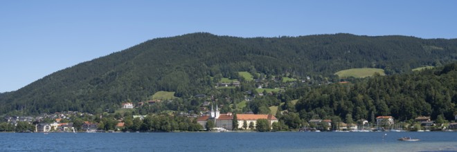 Parish Church of St. Quirinus, Tegernsee Abbey, Castle with Braustüberl, view from Seeufer Point,