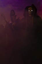 Krampus with glowing eyes, fog, murmurs, winter, Waldburg Castle, Allgäu, Baden-Württemberg,