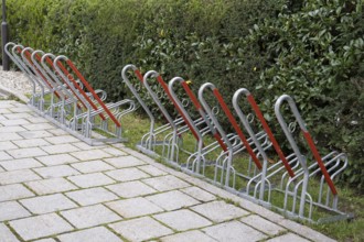 Several bicycle racks next to each other, Bavaria, Germany