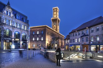 Fürth Town Hall in evening lighting, the tower is imitated the tower of the Palazzo Vecchio in