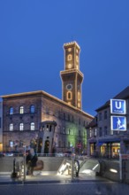 Illuminated Fürth Town Hall during Christmas time in the evening, Fürth, Middle Franconia, Bavaria,