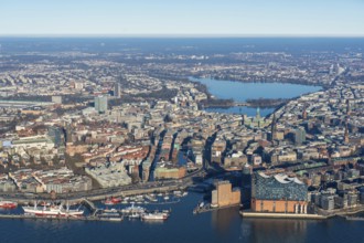 Europe, Germany, Hamburg, Alster, city view, cityscape, winter, aerial view, river, city center,