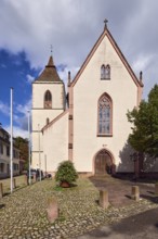 St. Martin parish church, neo-Gothic style, church tower, church tower clock, flagpoles, barrier