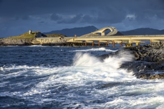 Raging water at Storseisund Bridge, Atlantic Road, Atlanterhavsveien, Karvag, Vevang, West Coast,