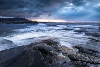 Water on the rocky coast on the Atlantic Road, Atlanterhavsveien, Karvag, Vevang, west coast,