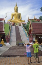 People, staircase, Big Buddha statue on the island of Ko Samui, Thailand, December 2002, vintage,