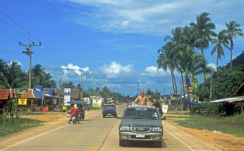 Road traffic on the island of Ko Lanta, Thailand, December 2002, vintage, retro, old, historic