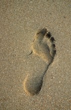 Footprint on the beach on the island of Ko Lanta, Thailand, December 2002, vintage, retro, old,