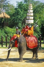 Decorated war elephant at Samphran Elephant Ground and Zoo near Bangkok, Thailand, December 2002,