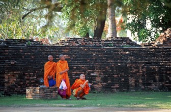 Monks, Wat Phra Si Sanphet, Ayutthaya, Thailand, December 2002, vintage, retro, old, historic