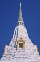 Chedi, white and gold temple Wat Phukao Thong, Ayutthaya, Thailand, December 2002, vintage, retro,
