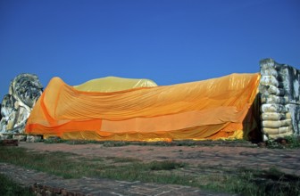 Statue of the reclining Buddha, Ayutthaya, Thailand, December 2002, vintage, retro, old, historic