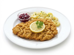 AI generated, AI generated, meat, food, nutrition, veal schnitzel, a delicious Wiener schnitzel,