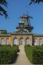 New chambers with historic windmill in Sanssouci Palace, Potsdam, Brandenburg