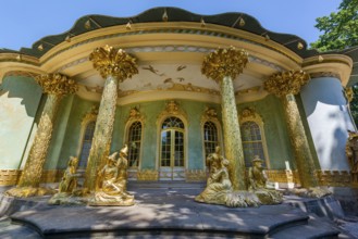 Chinese house, tea house with golden sculptures, Sanssouci Park, Potsdam