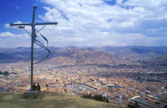 View of the Andean city of Cusco from Saysayhuaman fortress, Andean highlands, Peru, South America,