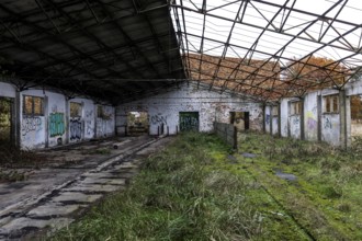 Former hall, dilapidated plant of a former agricultural production cooperative of the former GDR,