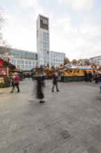 The Christmas market on the market square, in front of Stuttgart City Hall 2025, shines in festive