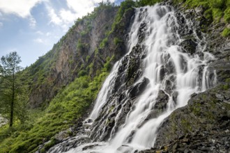 Bridalveil Falls waterfall, canyon, long exposure, Keystone Canyon, Richardson Highway, Alaska, USA