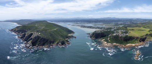 Aerial view of coast and landscape near Knysna, Knysna Heads, South Africa
