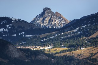 View from Kirwang, of the Allgäu Alps, back middle Oberjoch, back right Rote Flüh, Oberstdorf,
