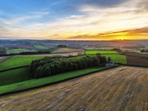 Colours of Devon Farms and Fields over Berry Pomeroy from a drone, Totnes, England, United Kingdom
