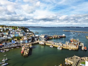 Brixham Hourbour and Brixham Marina from a drone, Brixham, Torbay, Devon, England, United Kingdom