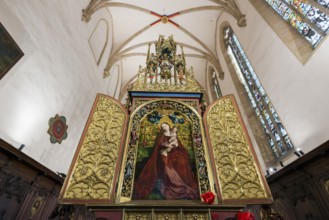 Famous medieval painting, Madonna in the Garden of Roses, by Martin Schongauer, Dominican Church,