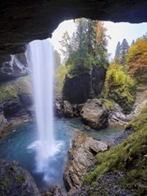 Waterfall mountain list in autumn-colored surroundings, Linthal, Klausenpass, Canton of Glarus,