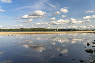 Falkensteiner Beach and Friedrichsort lighthouse on the Kiel Fjord, Kiel, Schleswig-Holstein,