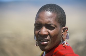 Portrait of a Maasai man, Ngorongoro Crater, Tanzania, Africa, June 2000, vintage, retro, old,