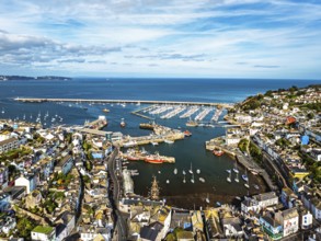 Brixham Hourbour and Brixham Marina from a drone, Brixham, Torbay, Devon, England, United Kingdom