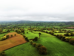 Autumn colours over Wales Farms and Fields from a drone, Grosmont, Abergavenny, Monmouthshire,