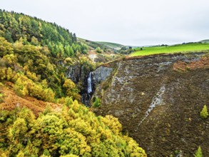 Autumn colours of Ffrwd Fawr Waterfall, Dylife, Llanbrynmair, Powys, Wales, UK