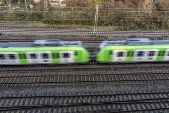 S-Bahn train on the route east, in front of Essen main station, regional transport in North