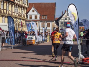 Running event 'Wasalauf', downtown Celle, along half-timbered houses, Celle, Germany