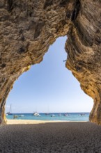 Rock cave on the beach at Cala Luna, Golfo di Orosei, Baunei, Sardinia, Italy