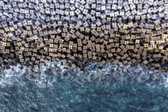 Aerial view, breakwater on the coast, Madeira, Portugal